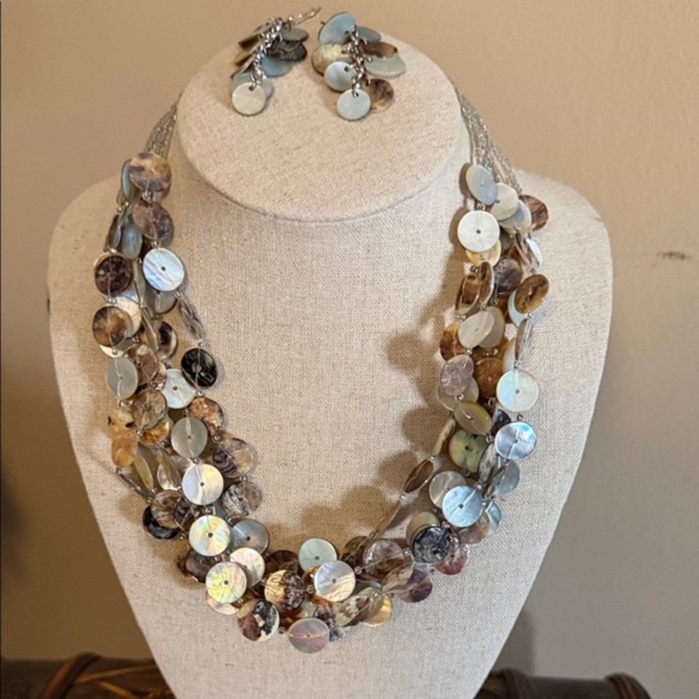 Elegant Shell Disc Necklace and Earring Set